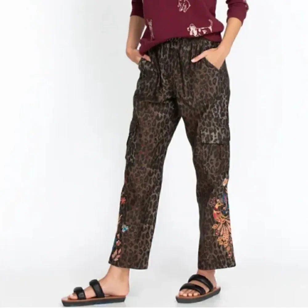 Johnny Was Workshop Shuri Leopard Embroidered Floral Cargo Pant Large
